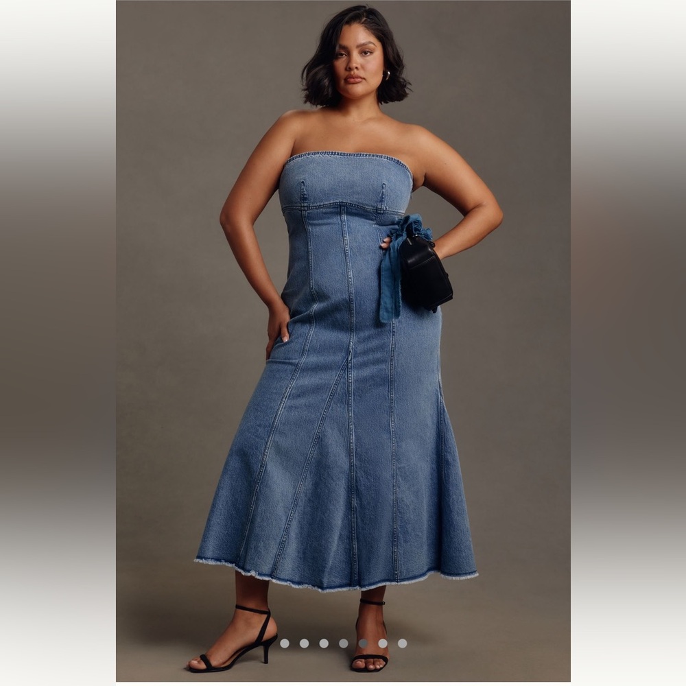 Pilcro Strapless Denim Midi Dress in Light Blue
